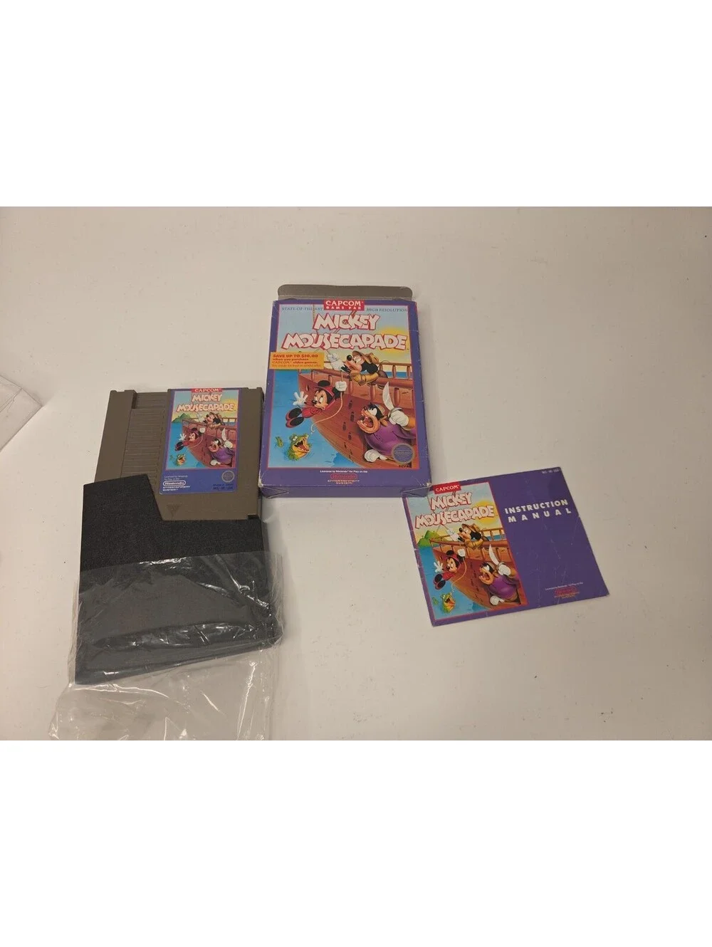Nintendo NES Mickey Mousecapade Complete in Box Plastic Protector